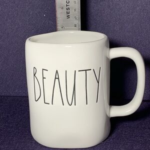 Rae Dunn "BEAUTY" Coffee Tea Mug Cup White Magenta Artisan Collection
